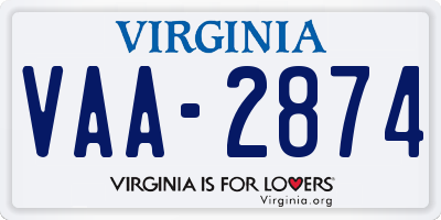 VA license plate VAA2874