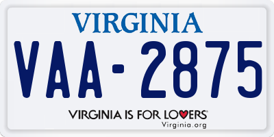 VA license plate VAA2875