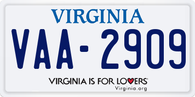 VA license plate VAA2909