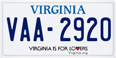 VA license plate VAA2920