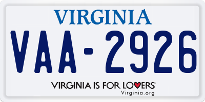 VA license plate VAA2926