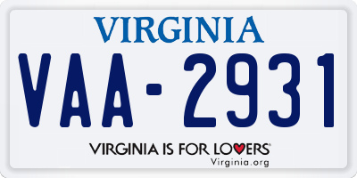 VA license plate VAA2931
