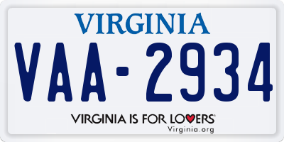 VA license plate VAA2934