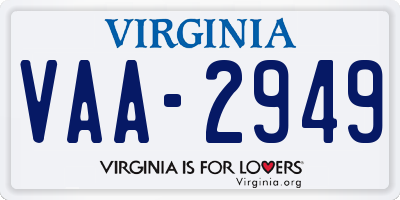 VA license plate VAA2949
