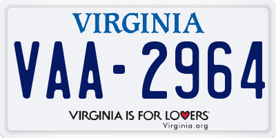 VA license plate VAA2964