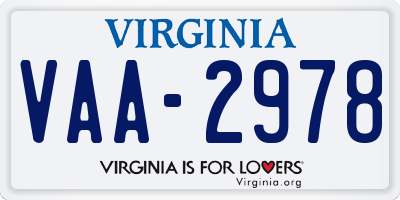 VA license plate VAA2978