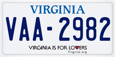 VA license plate VAA2982