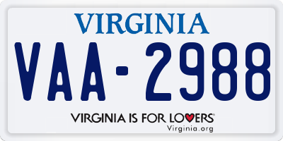 VA license plate VAA2988