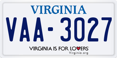 VA license plate VAA3027