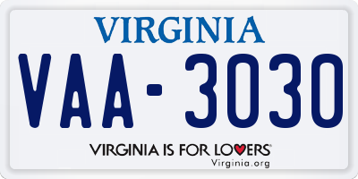 VA license plate VAA3030