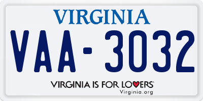 VA license plate VAA3032