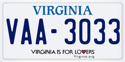 VA license plate VAA3033