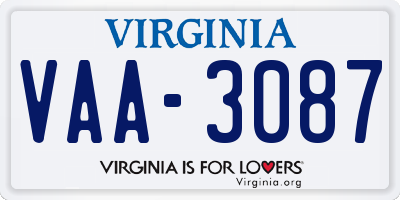 VA license plate VAA3087
