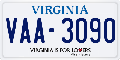 VA license plate VAA3090