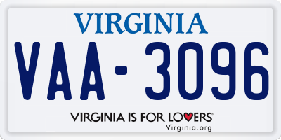 VA license plate VAA3096