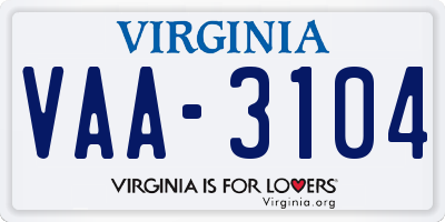 VA license plate VAA3104