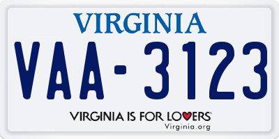 VA license plate VAA3123