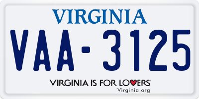 VA license plate VAA3125