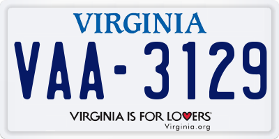 VA license plate VAA3129