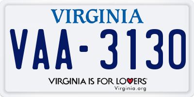 VA license plate VAA3130