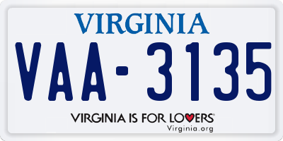 VA license plate VAA3135