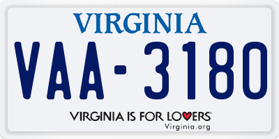 VA license plate VAA3180
