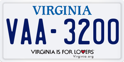 VA license plate VAA3200