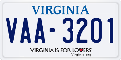 VA license plate VAA3201