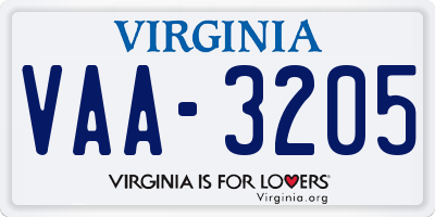 VA license plate VAA3205