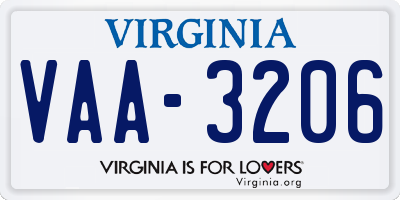 VA license plate VAA3206