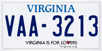 VA license plate VAA3213
