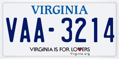 VA license plate VAA3214