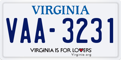 VA license plate VAA3231