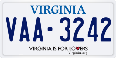 VA license plate VAA3242