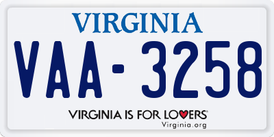VA license plate VAA3258