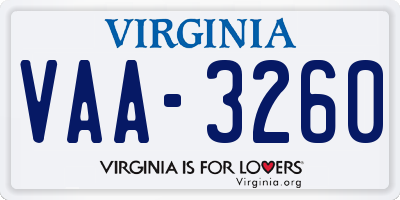 VA license plate VAA3260