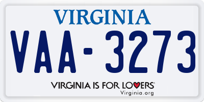 VA license plate VAA3273