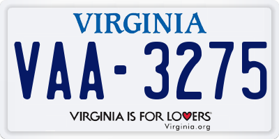 VA license plate VAA3275