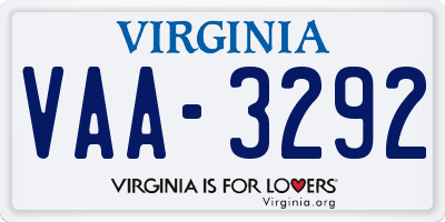 VA license plate VAA3292