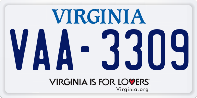 VA license plate VAA3309