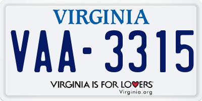 VA license plate VAA3315