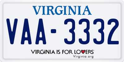 VA license plate VAA3332