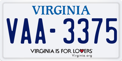 VA license plate VAA3375