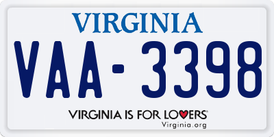 VA license plate VAA3398