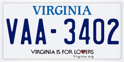 VA license plate VAA3402