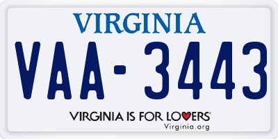VA license plate VAA3443