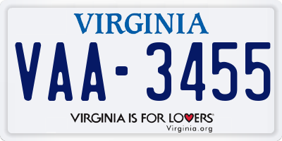 VA license plate VAA3455