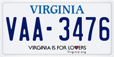 VA license plate VAA3476