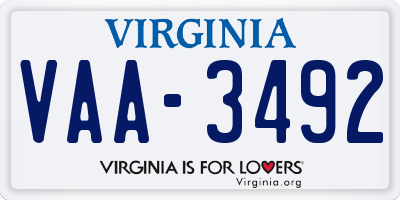 VA license plate VAA3492