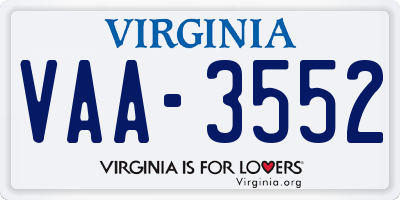 VA license plate VAA3552